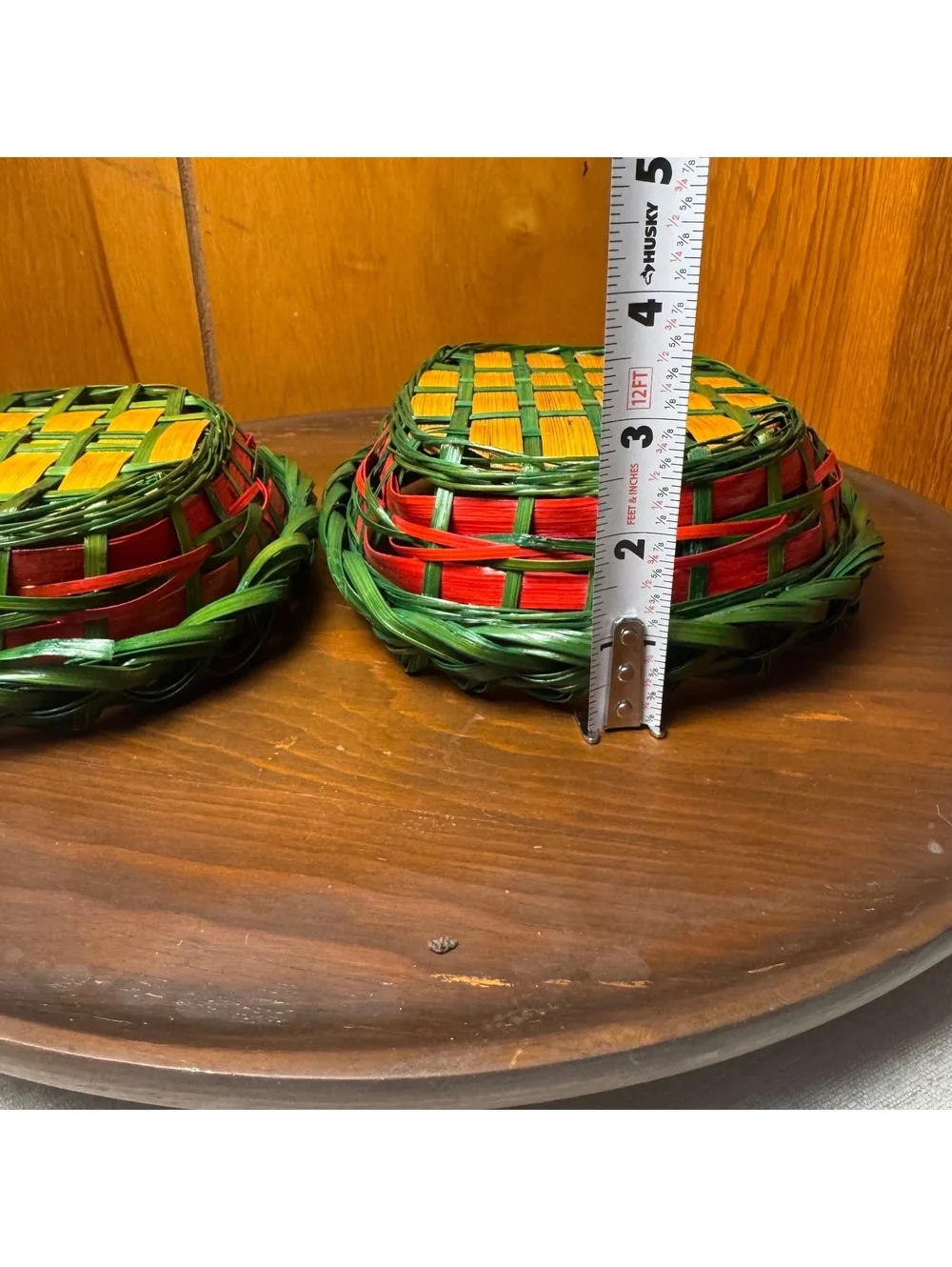 Vintage Christmas Nesting Baskets Set Red Green Yellow Woven Holiday Decor